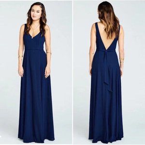 Show Me Your Mumu Navy Blue Jenn Maxi Dress Deep V Front & Back Neckline